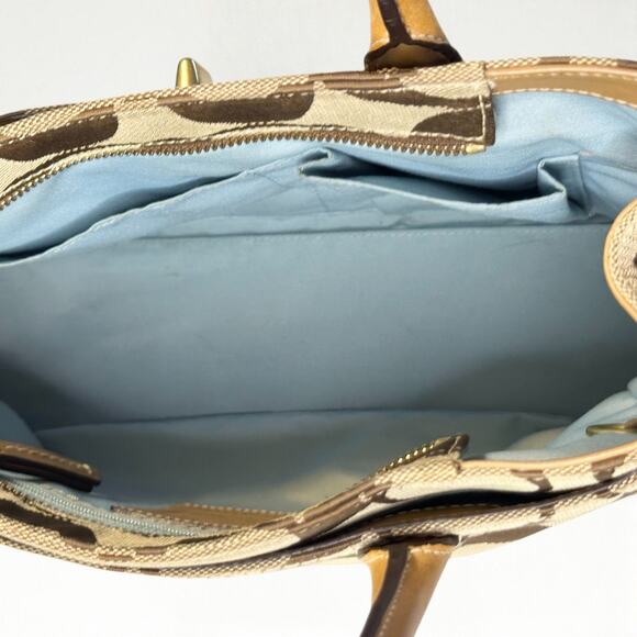 COACH Hamptons Medium Madeline Satchel Handbag Brown Monogram Leather Trim - Picture 7 of 15